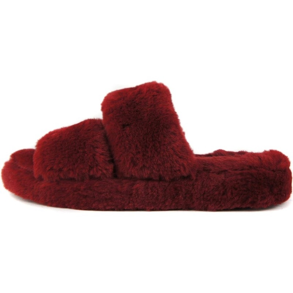 Women's Wine Faux Fur Slide Slippers Cozy Soft Open Toe House Sandals Size 7